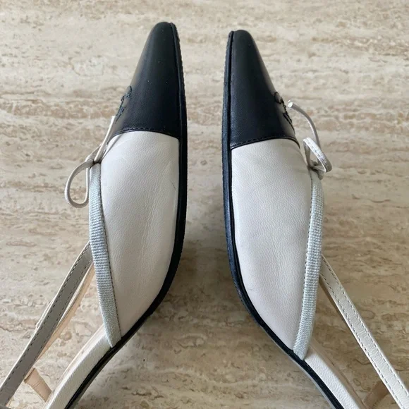 Vintage Chanel CC Bow Cap Toe Slingback Heels - Picture 7 of 9